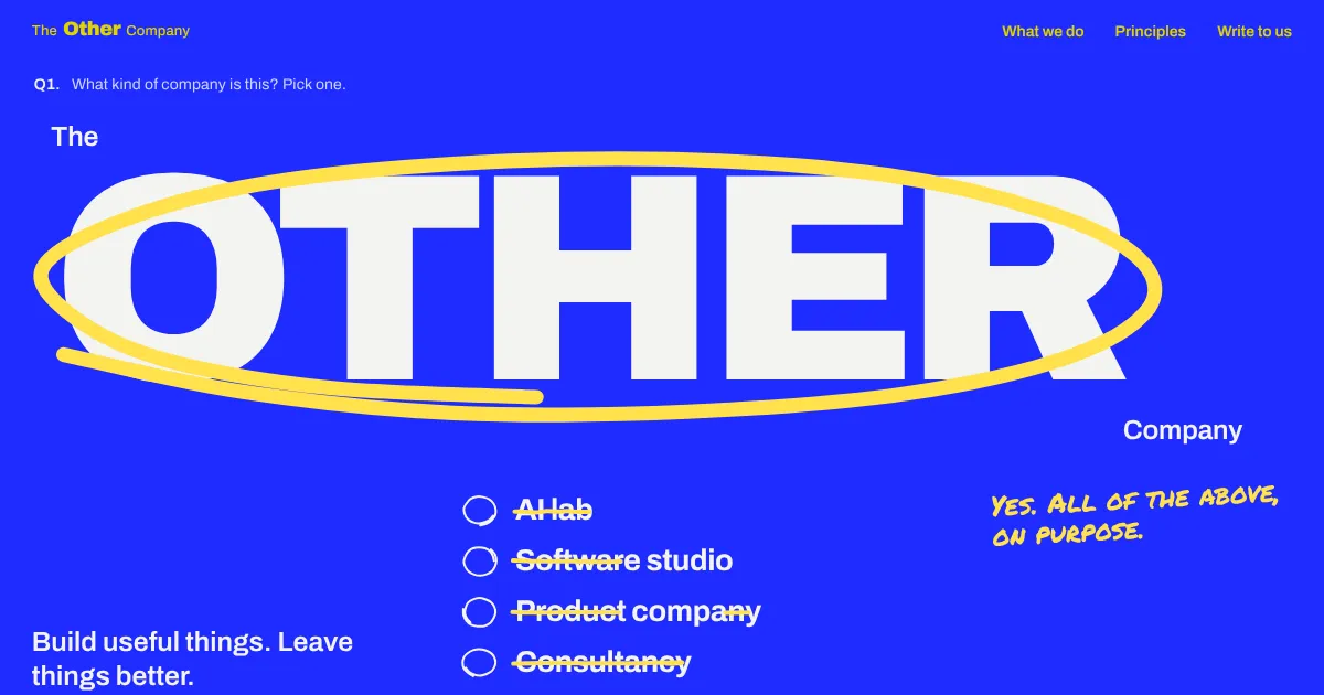 The Other Company social card: cobalt field with the word Other circled in yellow marker