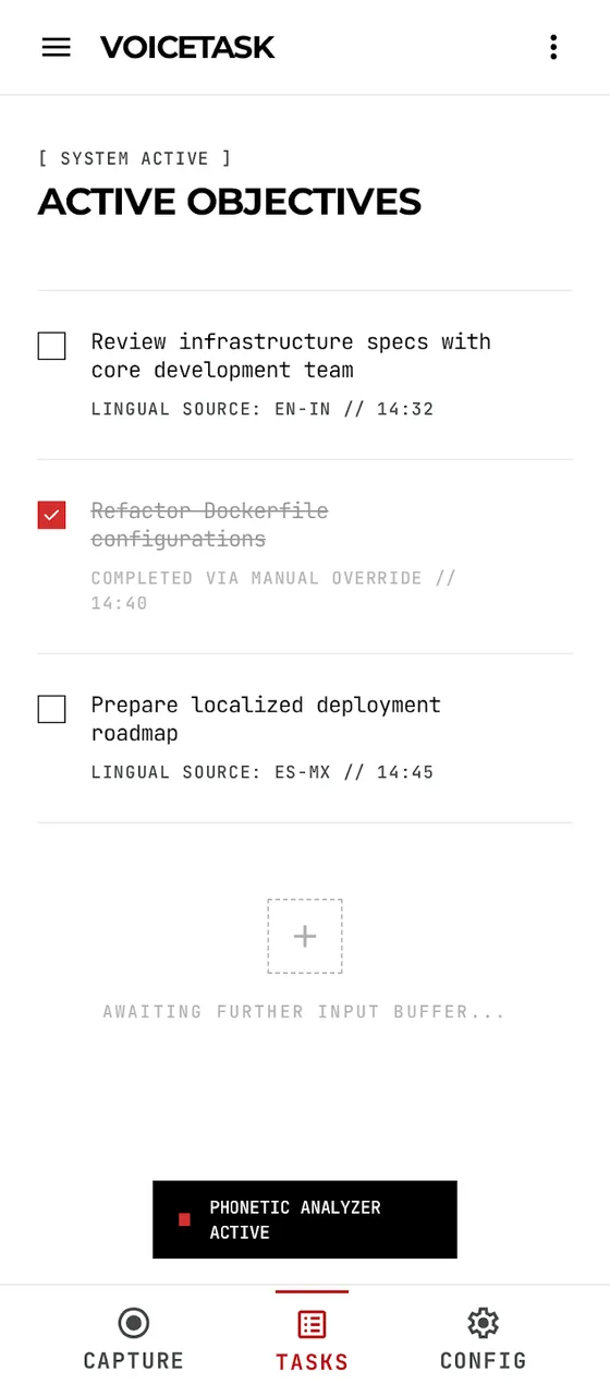 VoiceTask task list generated from a voice note
